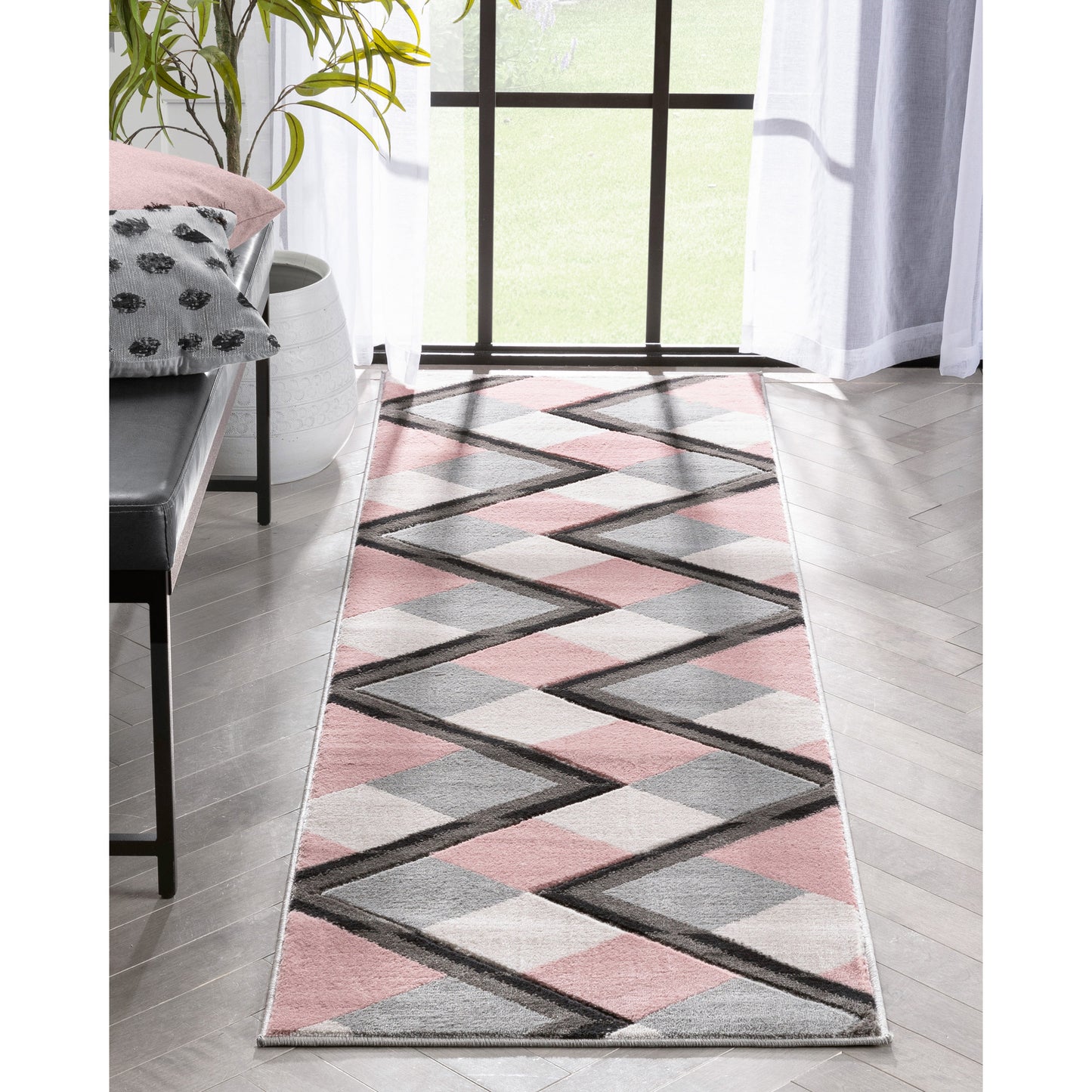 Nora Blush Pink Modern Geometric Stripes 3D Textured Rug GV-87