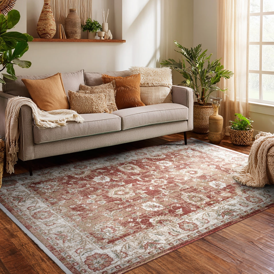 Indira Elysium Crimson Rug with Fringe IND-100