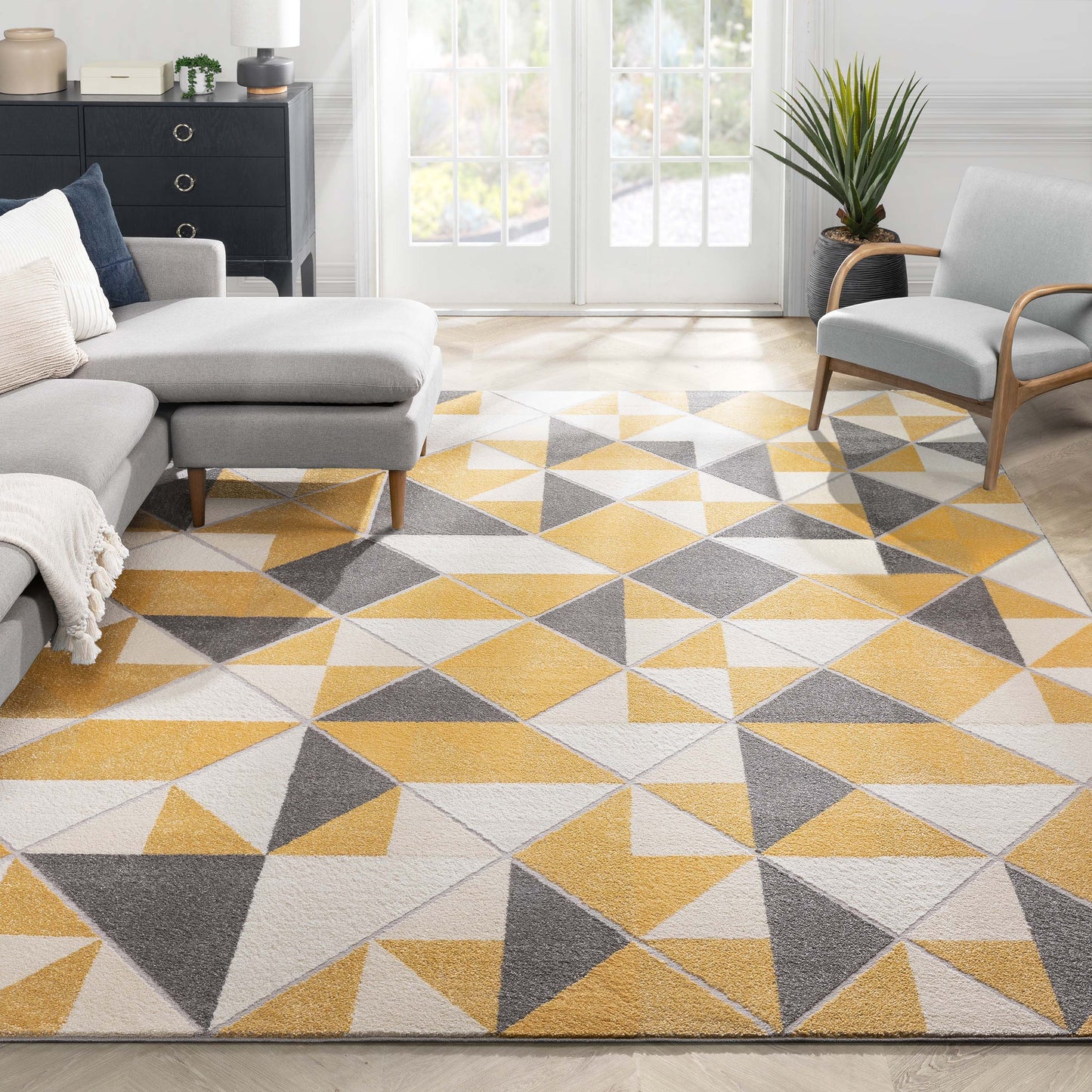 Namib Modern Geometric Yellow High-Low Rug LEO-11