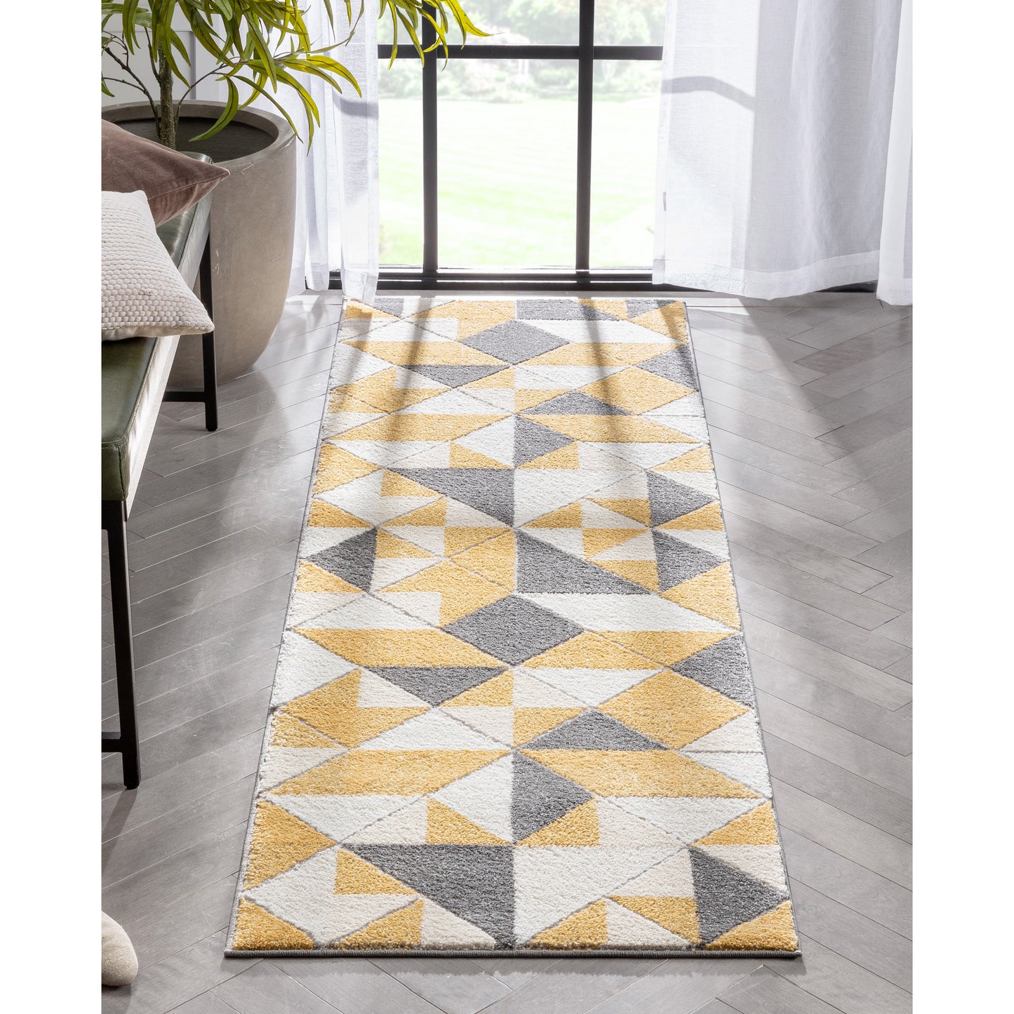 Namib Modern Geometric Yellow High-Low Rug LEO-11