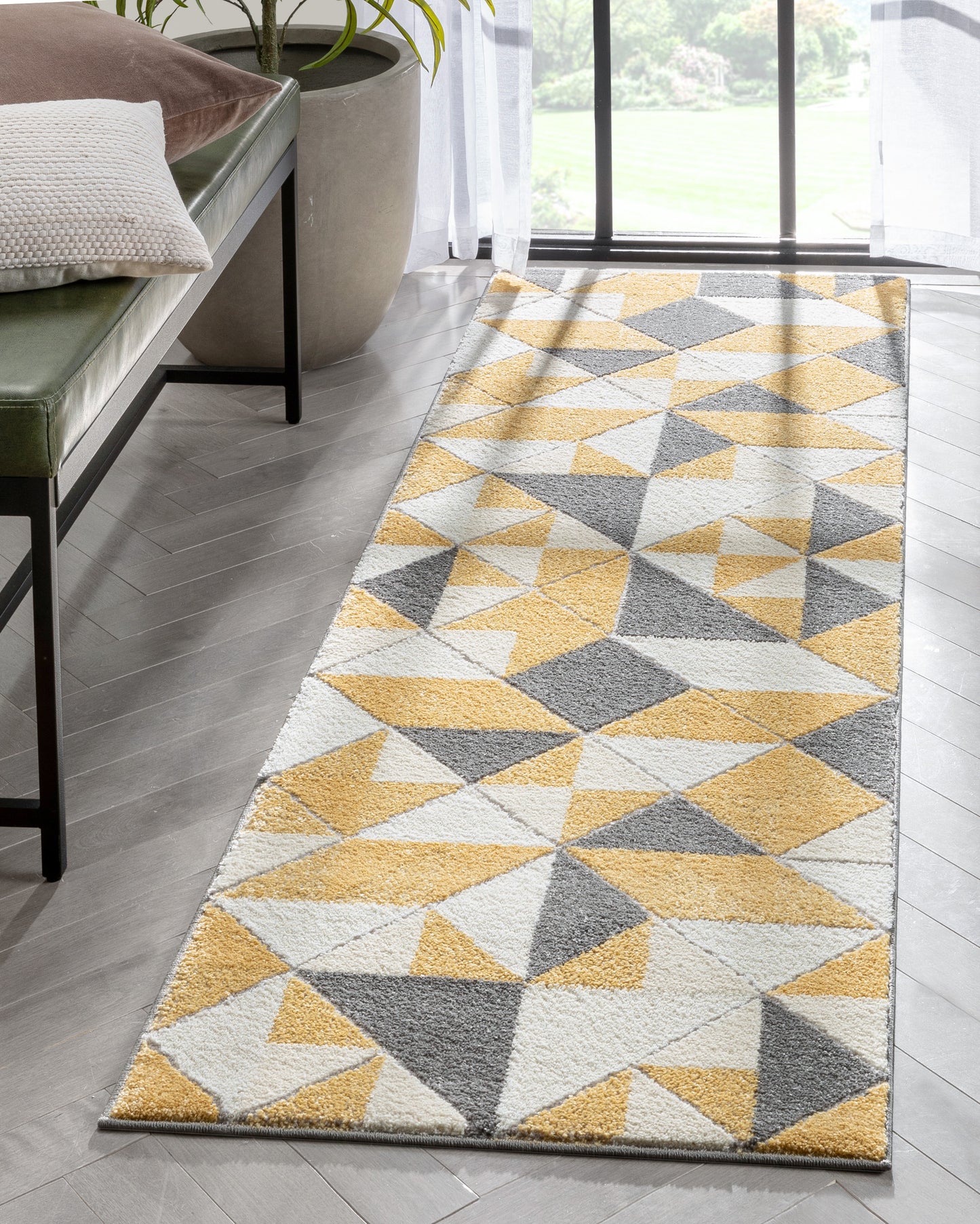 Namib Modern Geometric Yellow High-Low Rug LEO-11