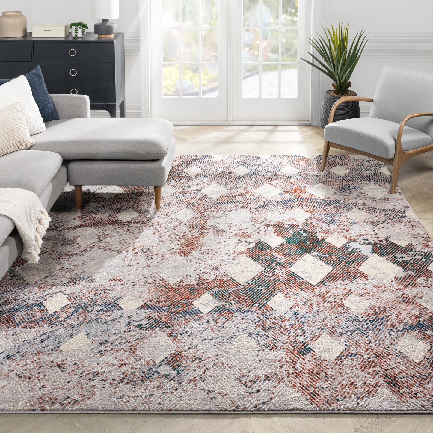 Atacama Diamond Geometric Pattern Grey High-Low Rug LEO-27