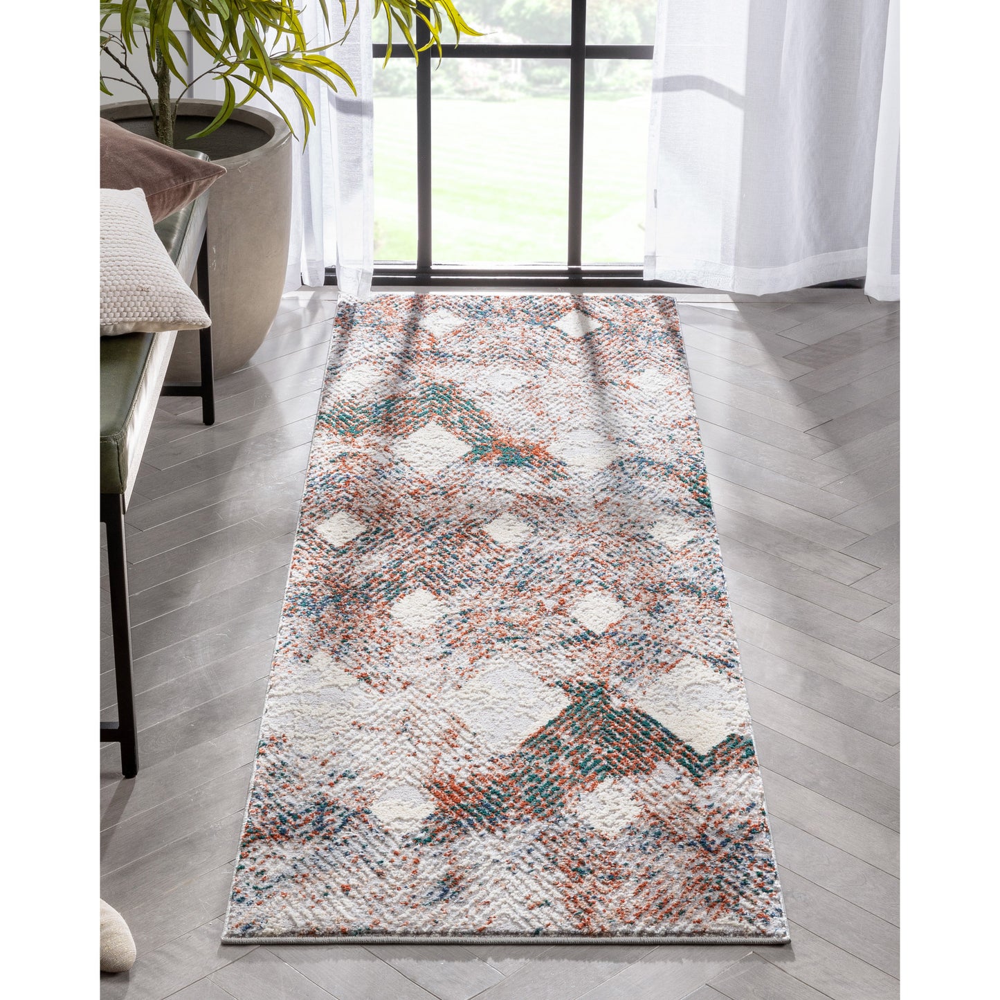 Atacama Diamond Geometric Pattern Grey High-Low Rug LEO-27