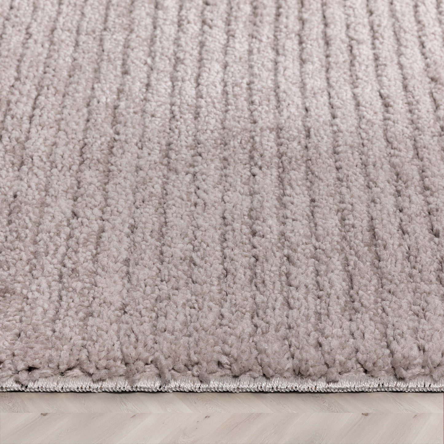 Carlow Solid & Striped Textured Taupe Ivory Ultra Soft High-Low Shag Rug MAI-22