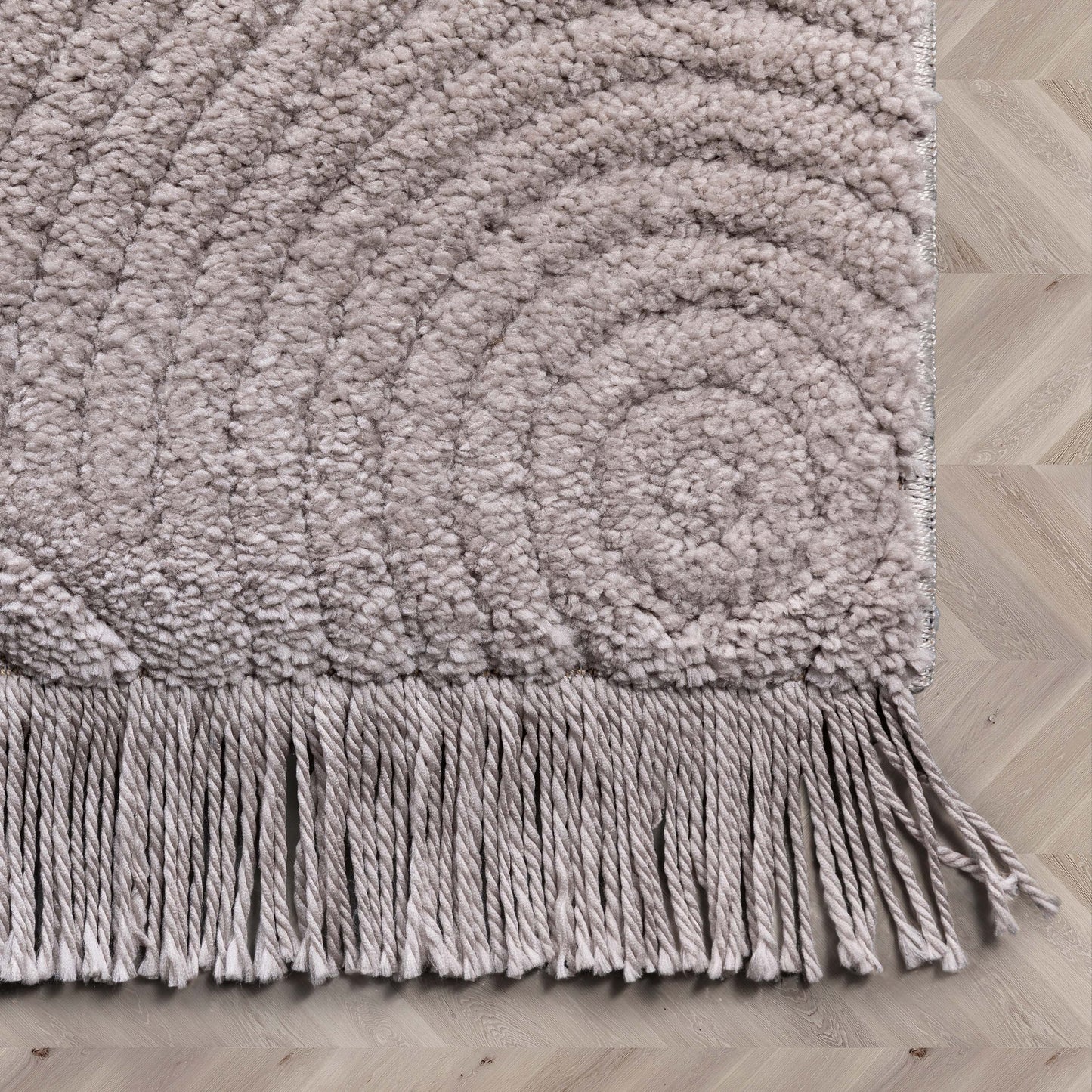 Pike Geometric Textured Taupe Ivory Ultra Soft High-Low Shag Rug MAI-42