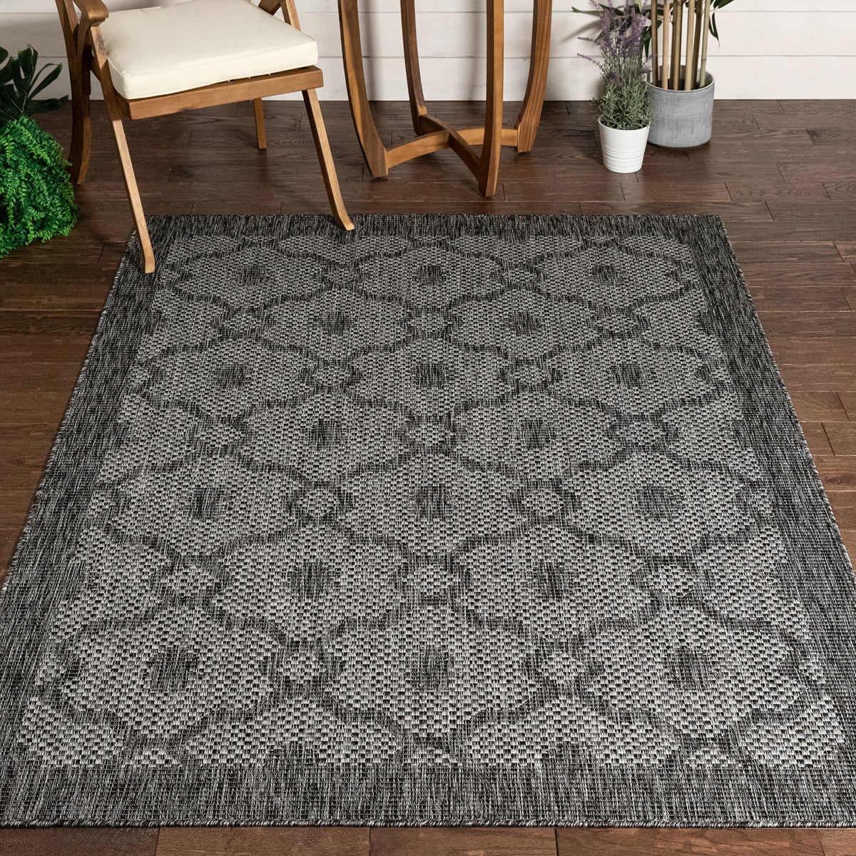 Sol Lattice Trellis Indoor Outdoor Grey Flatweave Rug MED-107