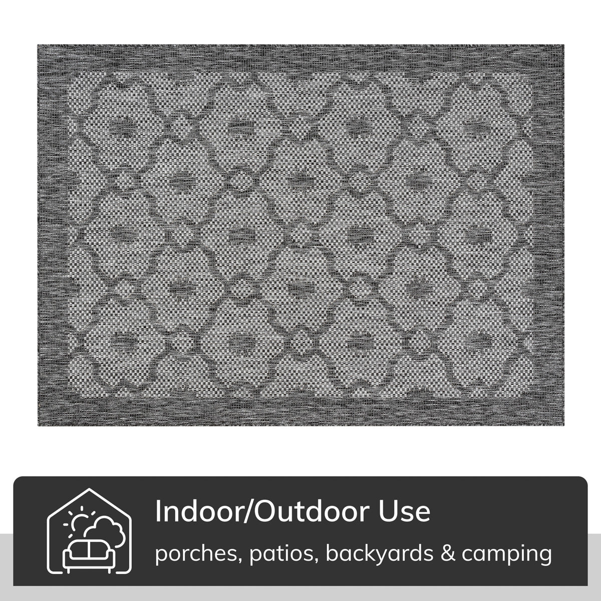 Sol Lattice Trellis Indoor Outdoor Grey Flatweave Rug MED-107