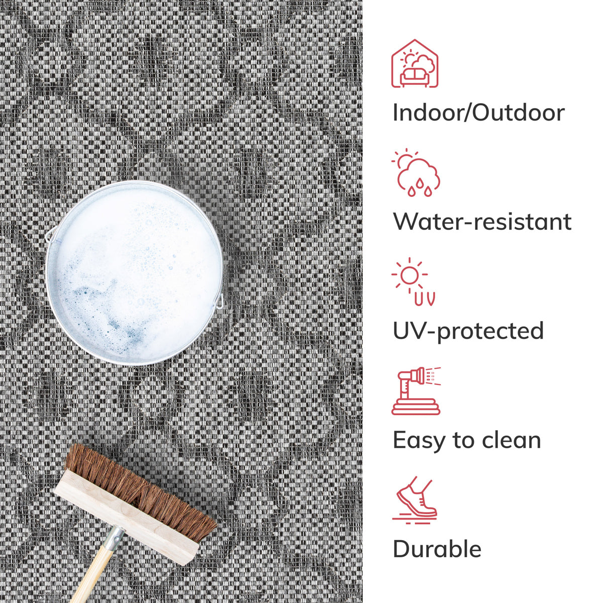 Sol Lattice Trellis Indoor Outdoor Grey Flatweave Rug MED-107
