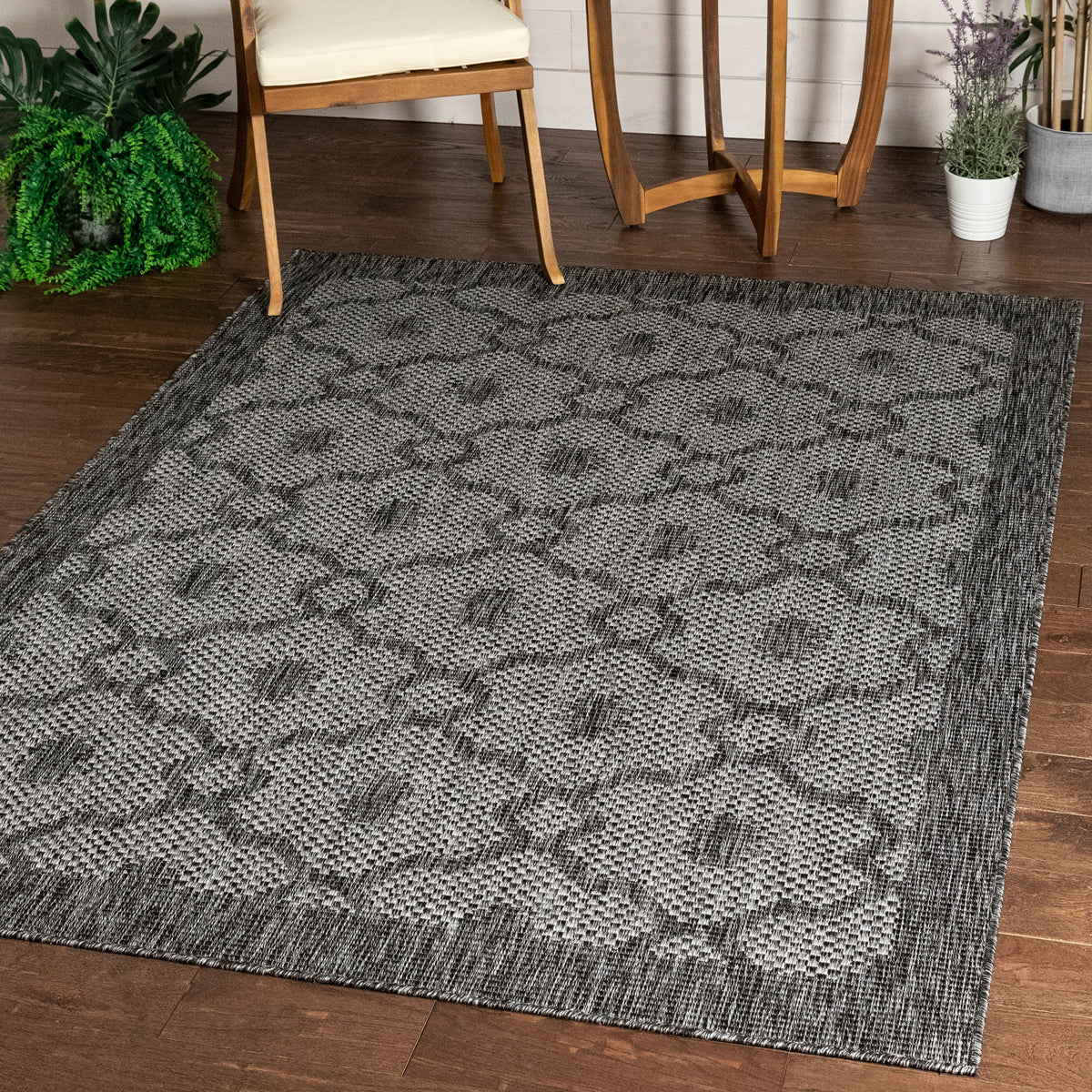 Sol Lattice Trellis Indoor Outdoor Grey Flatweave Rug MED-107