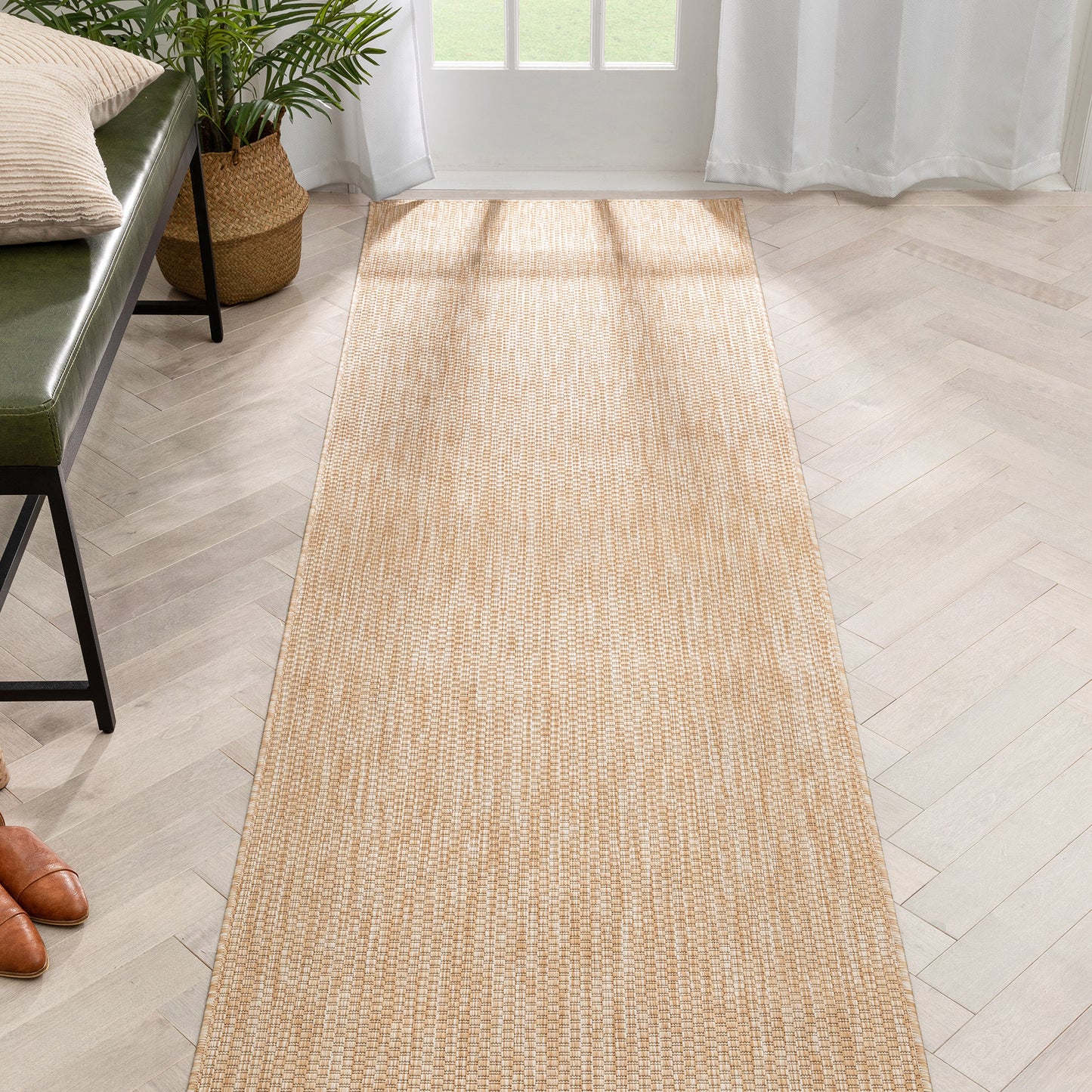 Leif Nordic Geometric Pattern Indoor Outdoor Natural Flatweave Rug MED-141