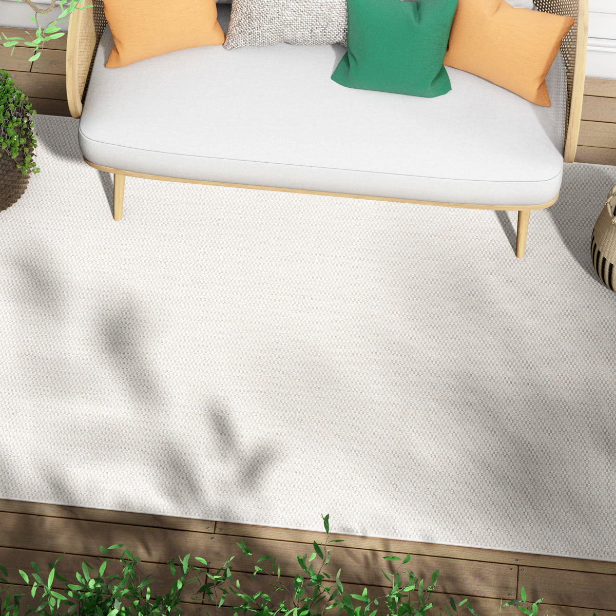 Leif Nordic Geometric Pattern Indoor Outdoor Ivory Flatweave Rug MED-142