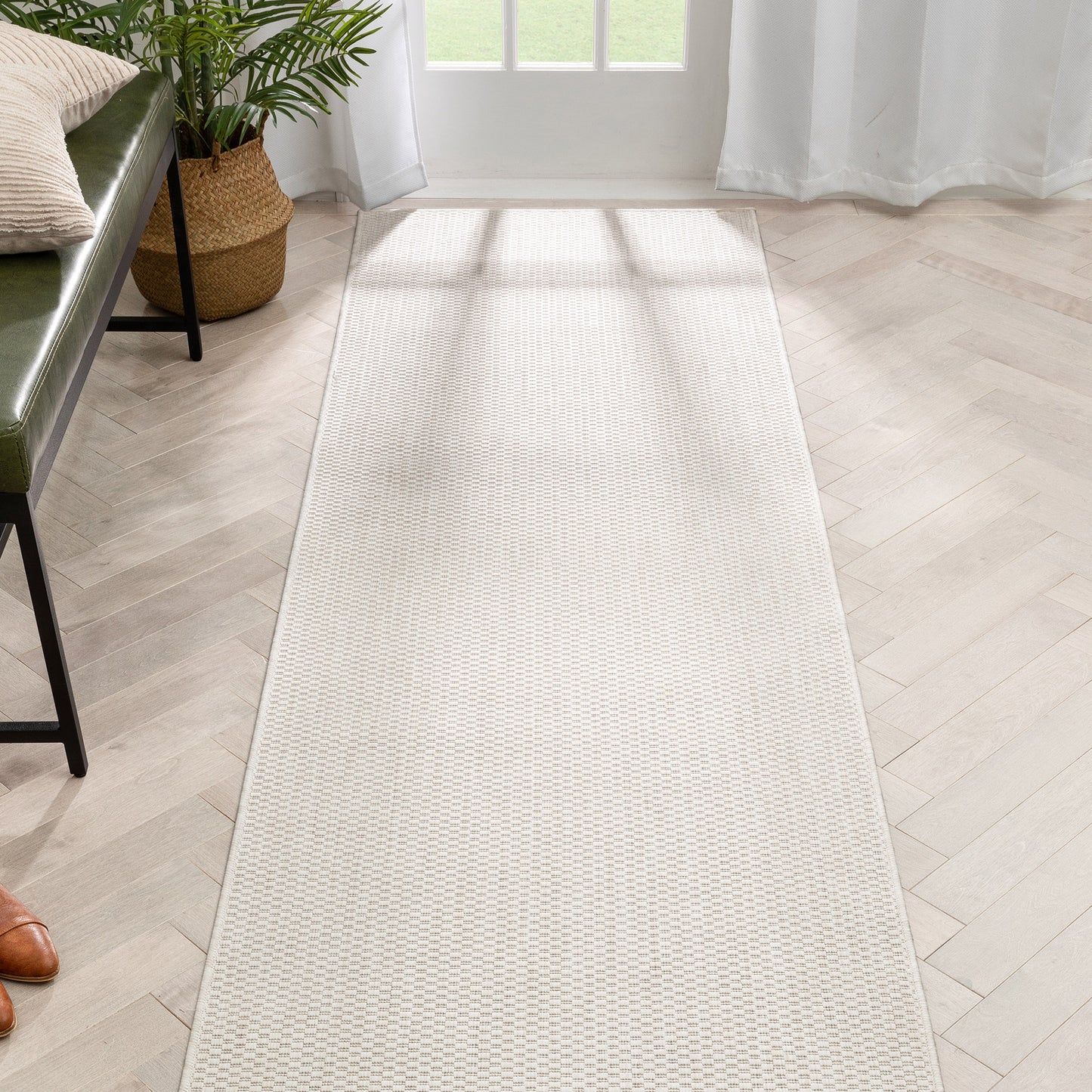 Leif Nordic Geometric Pattern Indoor Outdoor Ivory Flatweave Rug MED-142