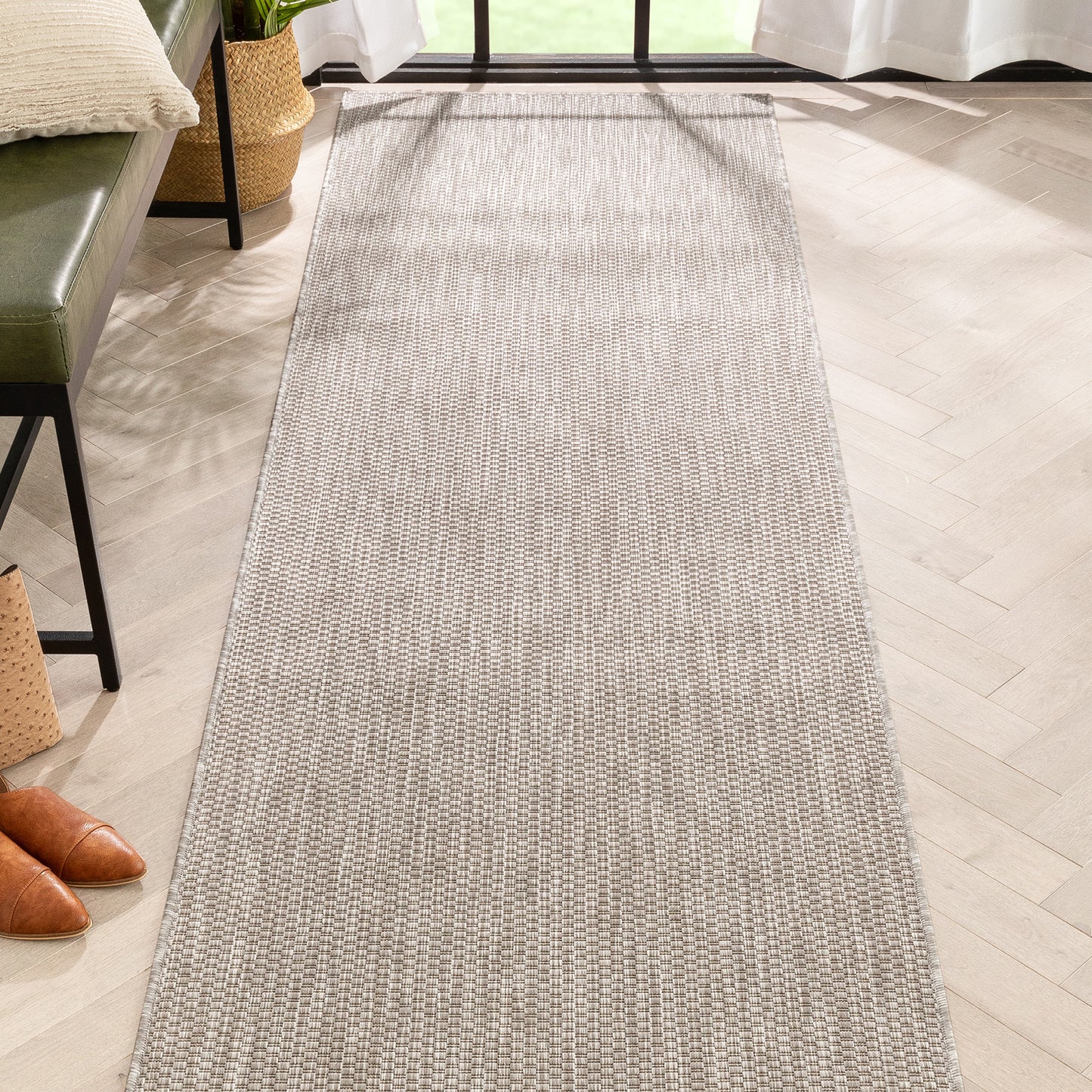 Leif Nordic Geometric Pattern Indoor Outdoor Grey Flatweave Rug MED-147