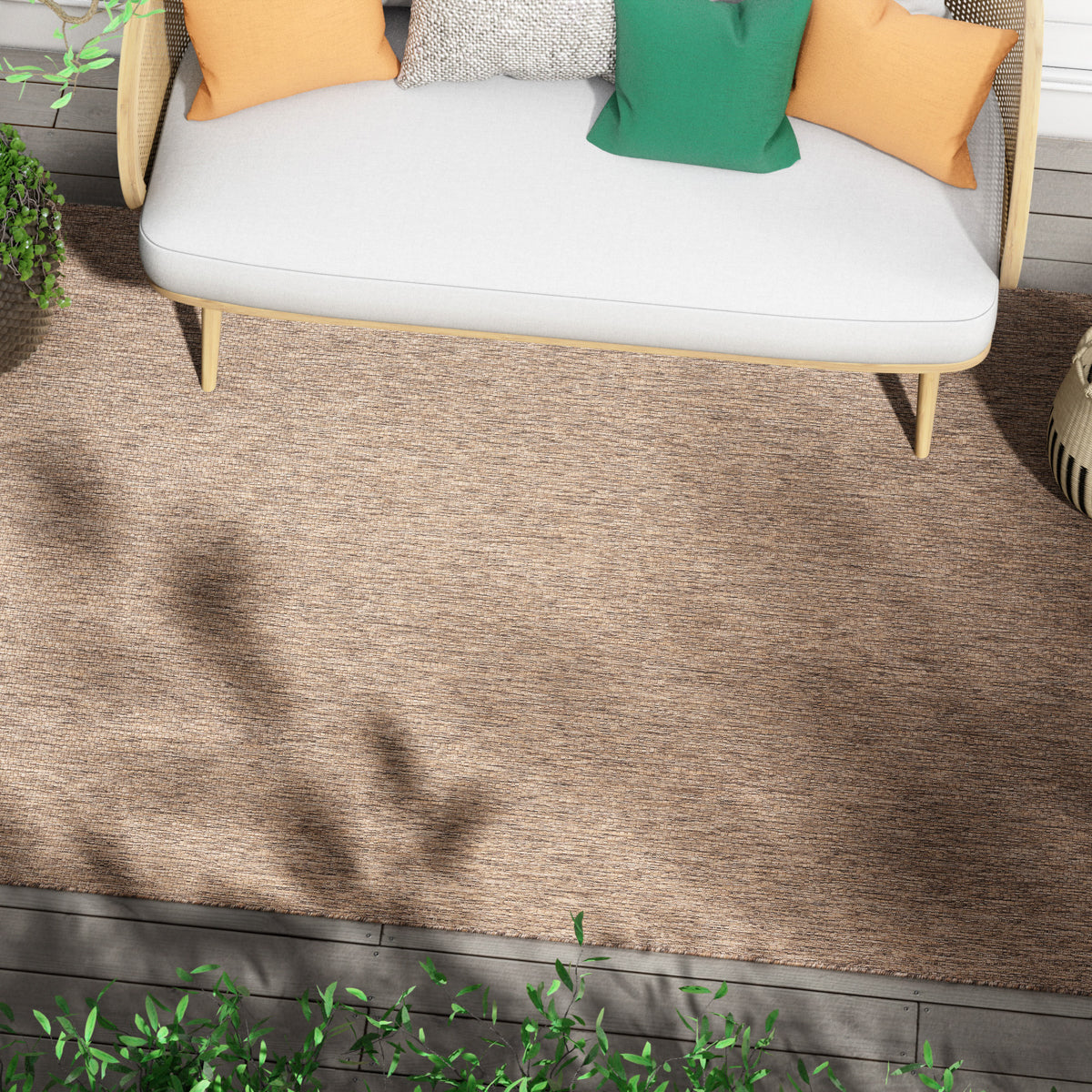 Leif Nordic Geometric Pattern Indoor Outdoor Taupe Flatweave Rug MED-148