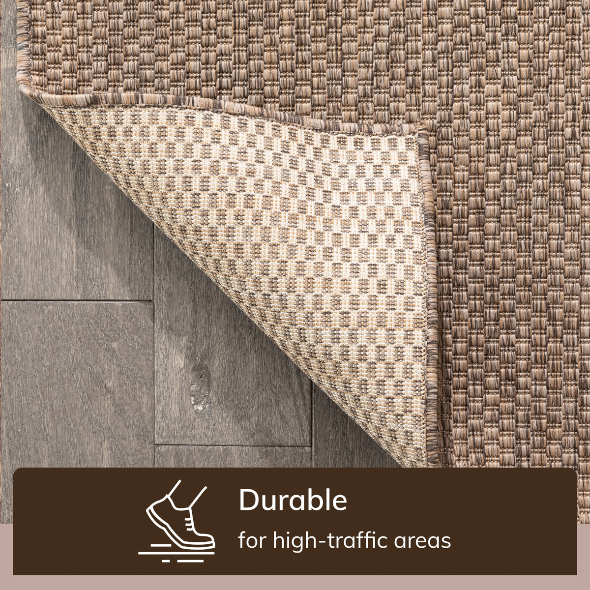 Leif Nordic Geometric Pattern Indoor Outdoor Taupe Flatweave Rug MED-148