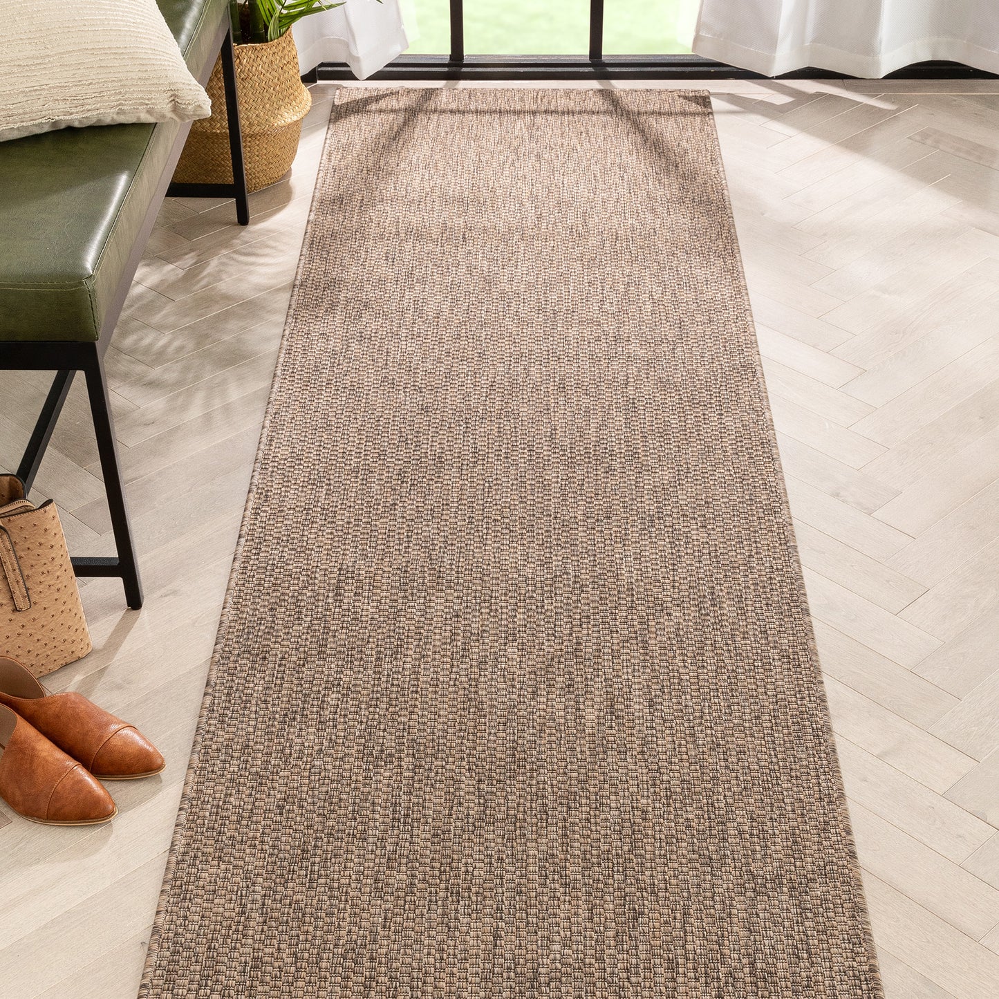 Leif Nordic Geometric Pattern Indoor Outdoor Taupe Flatweave Rug MED-148