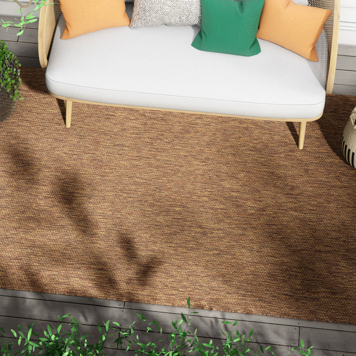 Leif Nordic Geometric Pattern Indoor Outdoor Coffee Flatweave Rug MED-149