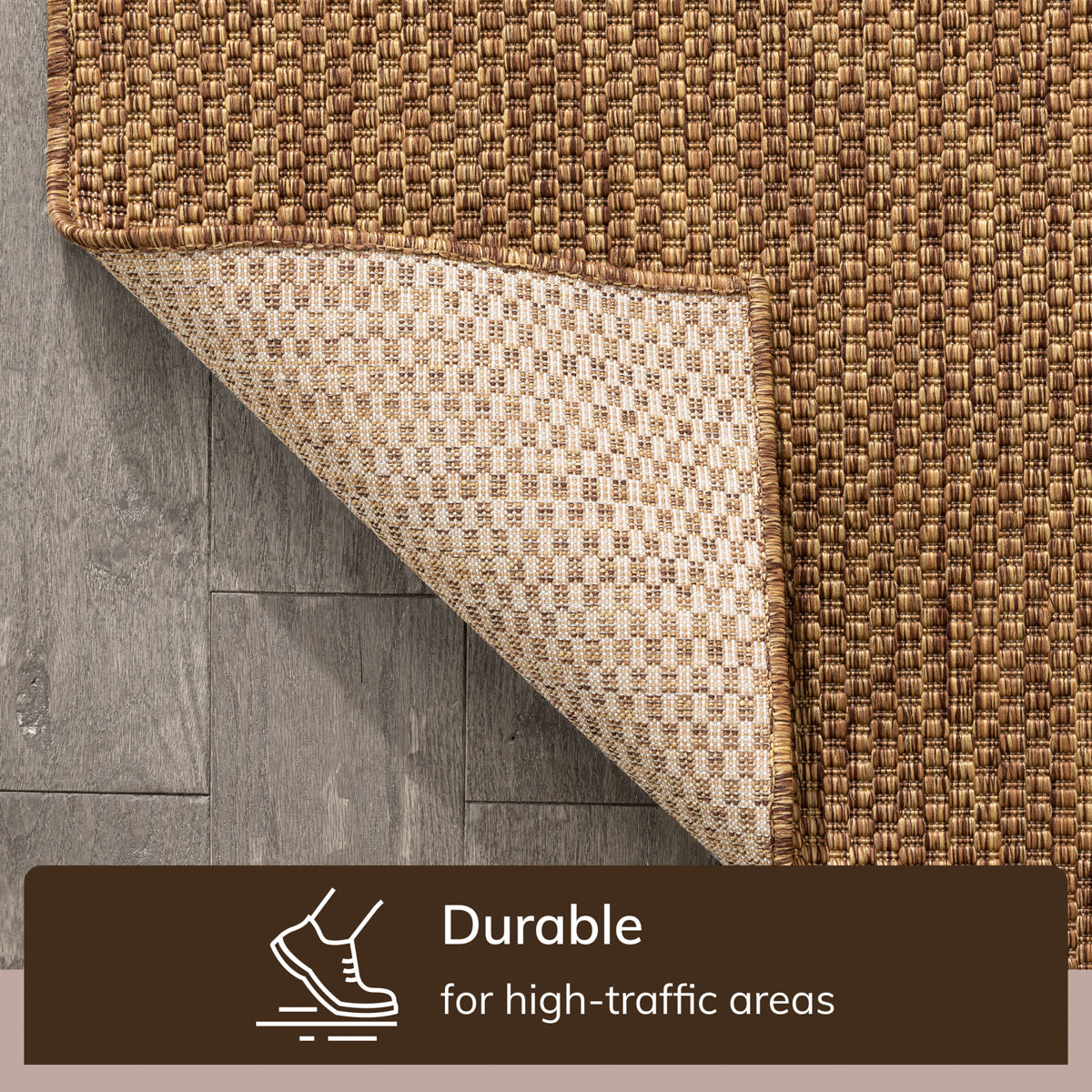 Leif Nordic Geometric Pattern Indoor Outdoor Coffee Flatweave Rug MED-149