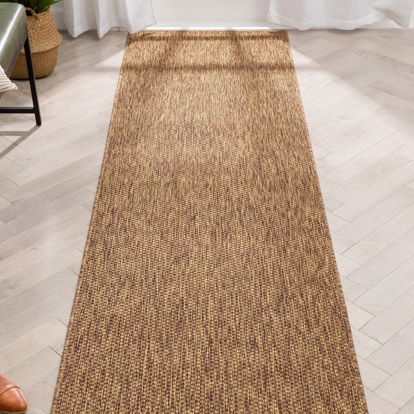 Leif Nordic Geometric Pattern Indoor Outdoor Coffee Flatweave Rug MED-149