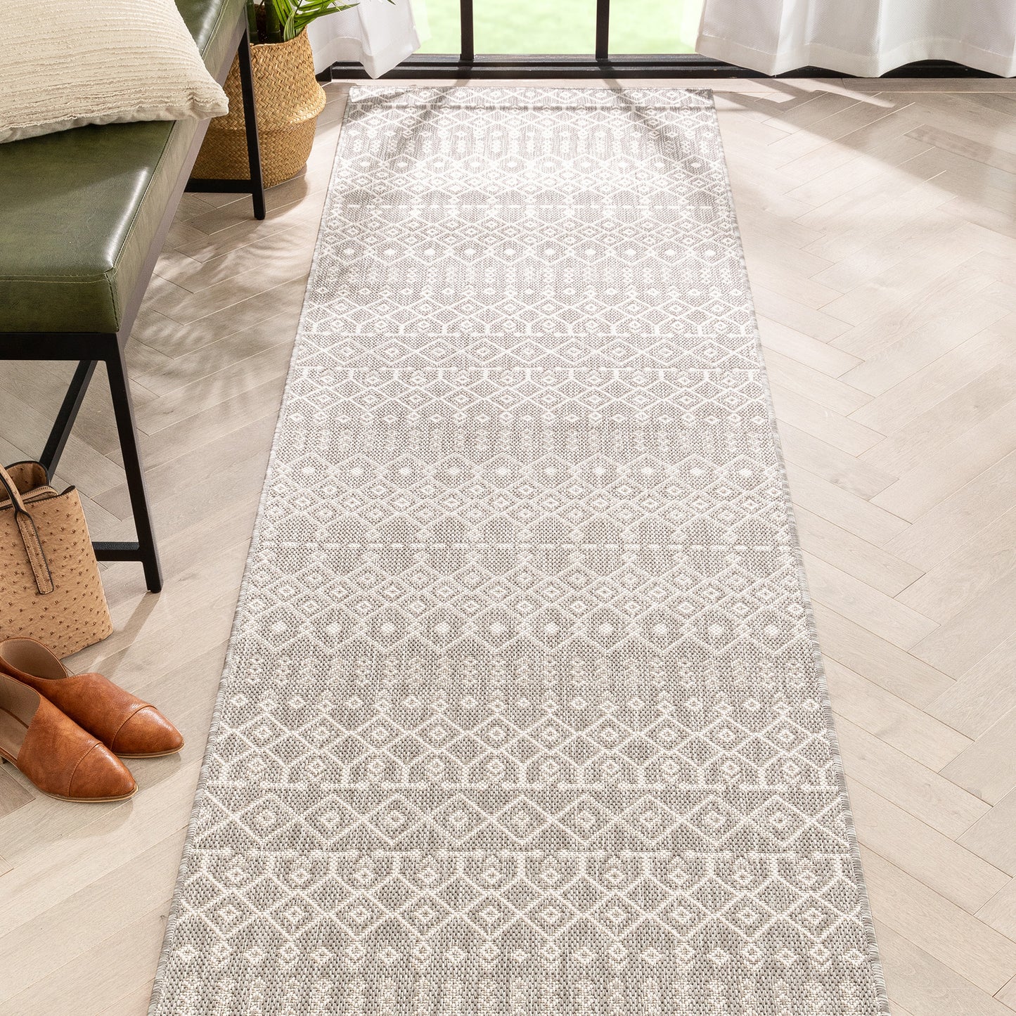 Nord Moroccan Tribal Indoor Outdoor Light Grey Flatweave Rug MED-157