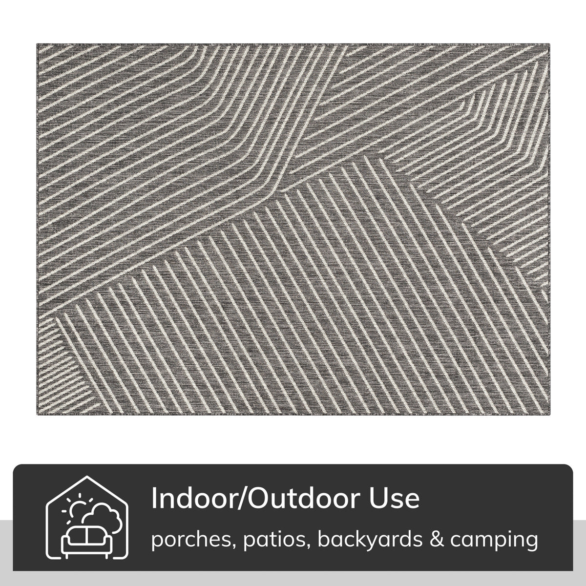 Linden Modern Striped Black Indoor/Outdoor Rug MED-163
