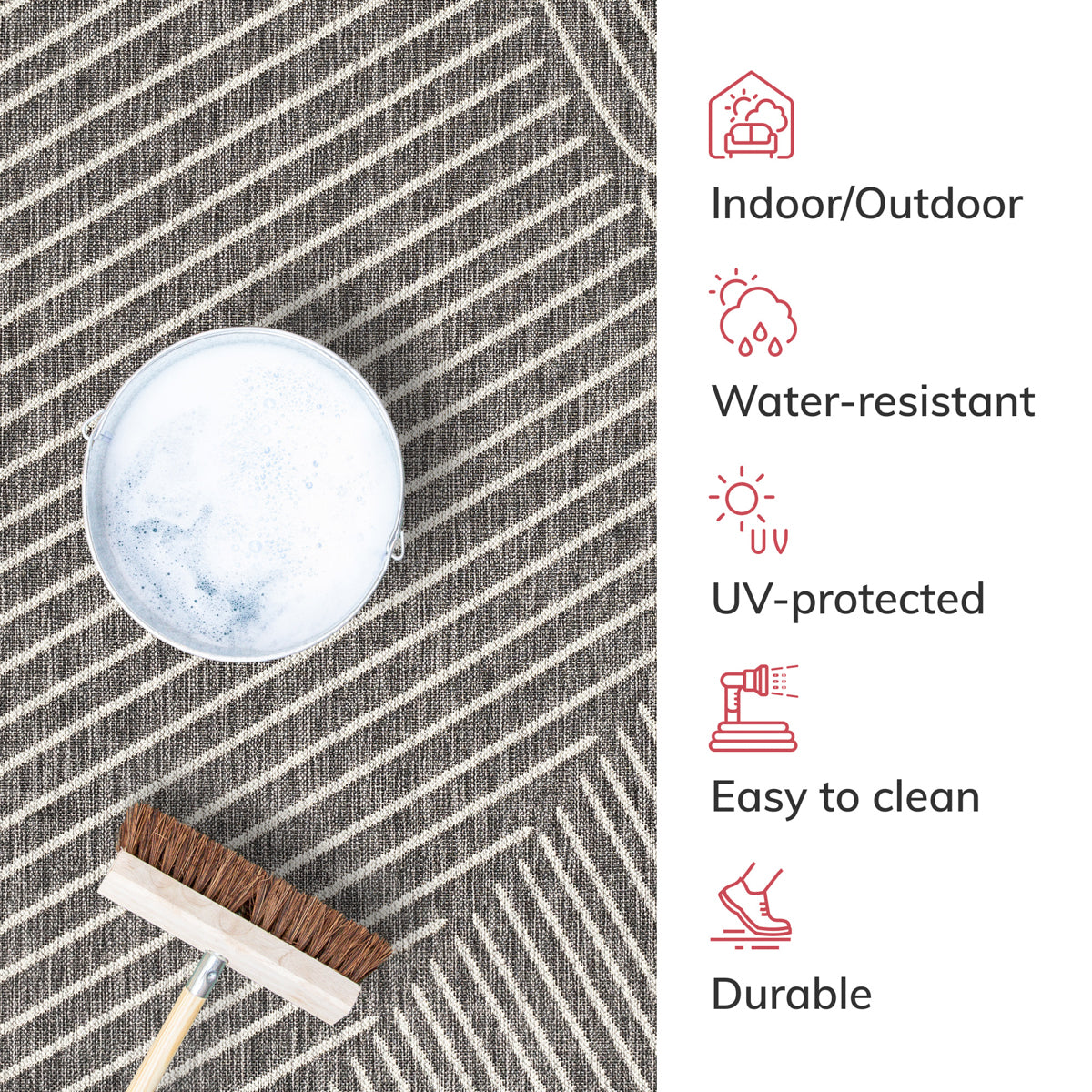 Linden Modern Striped Black Indoor/Outdoor Rug MED-163