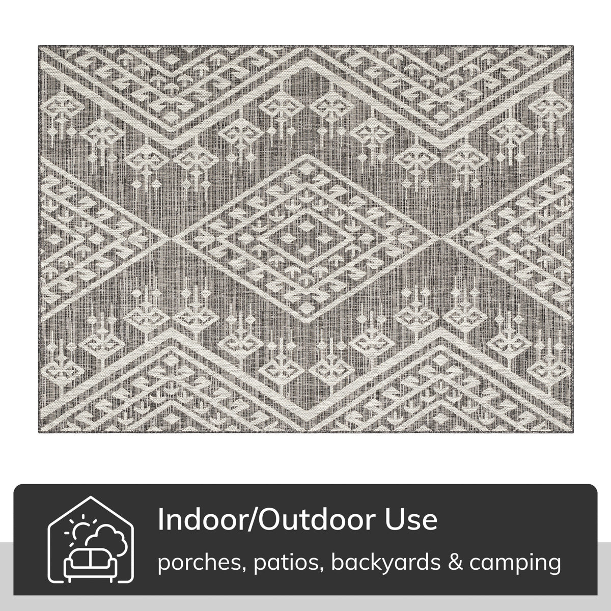 Cascade Tribal Diamond Black Indoor/Outdoor Rug MED-193