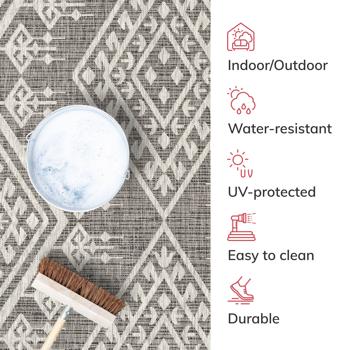 Cascade Tribal Diamond Black Indoor/Outdoor Rug MED-193