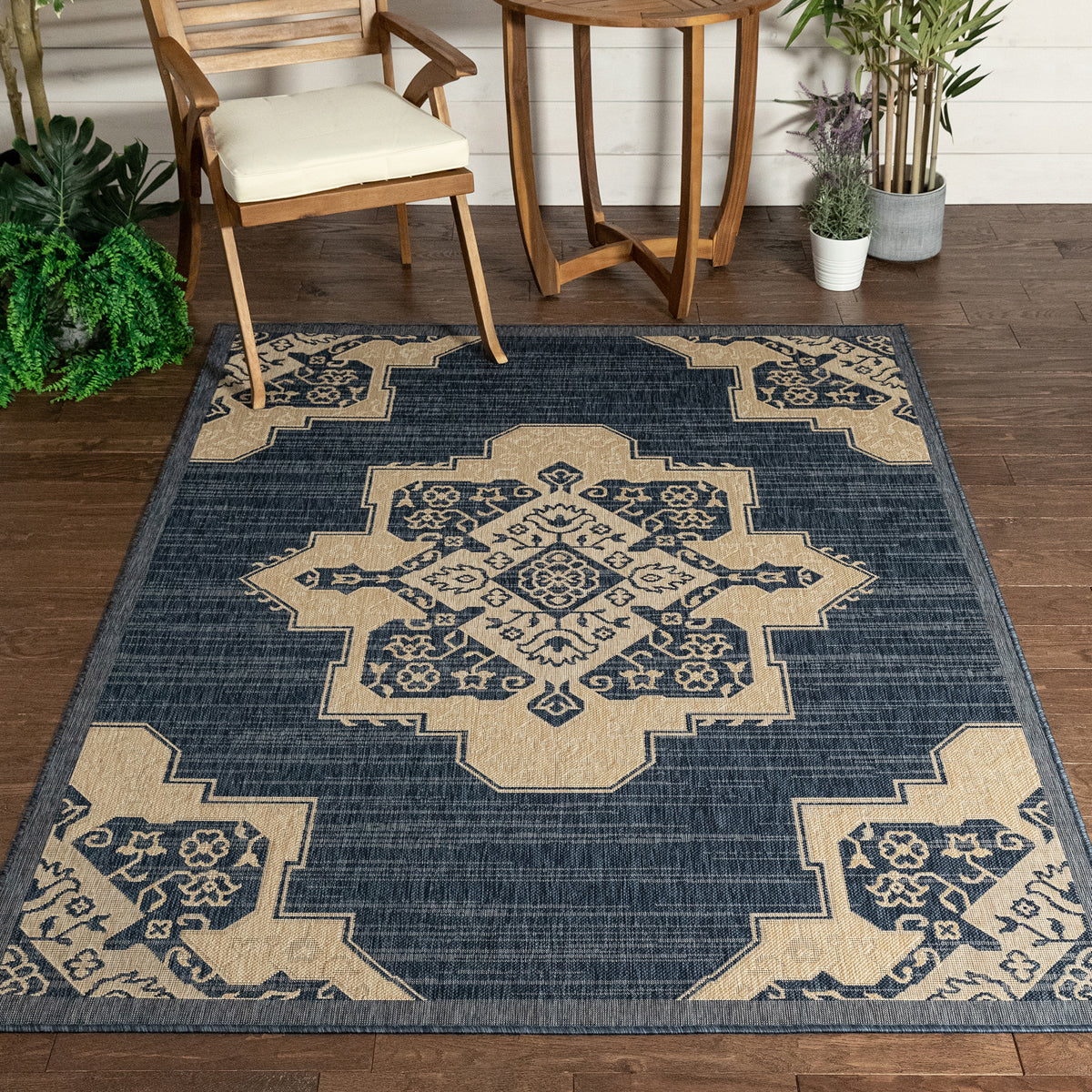 Bloome Medallion Indoor Outdoor Blue Flatweave Rug MED-24