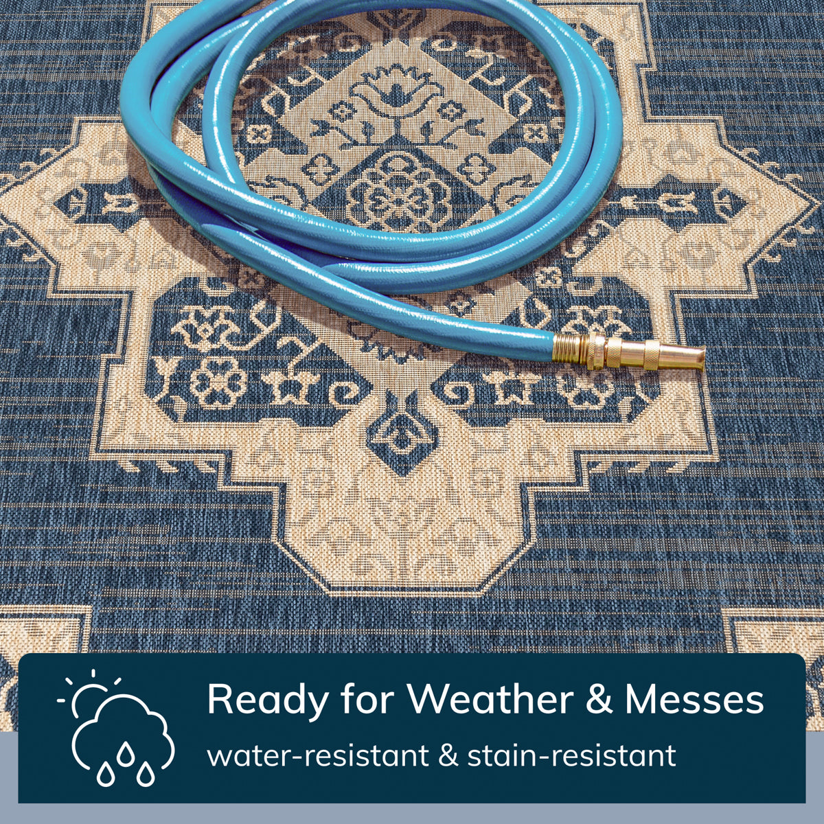 Bloome Medallion Indoor Outdoor Blue Flatweave Rug MED-24