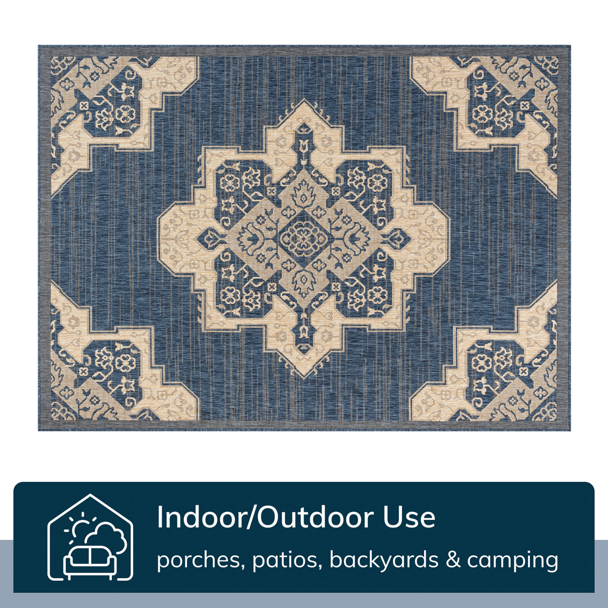 Bloome Medallion Indoor Outdoor Blue Flatweave Rug MED-24