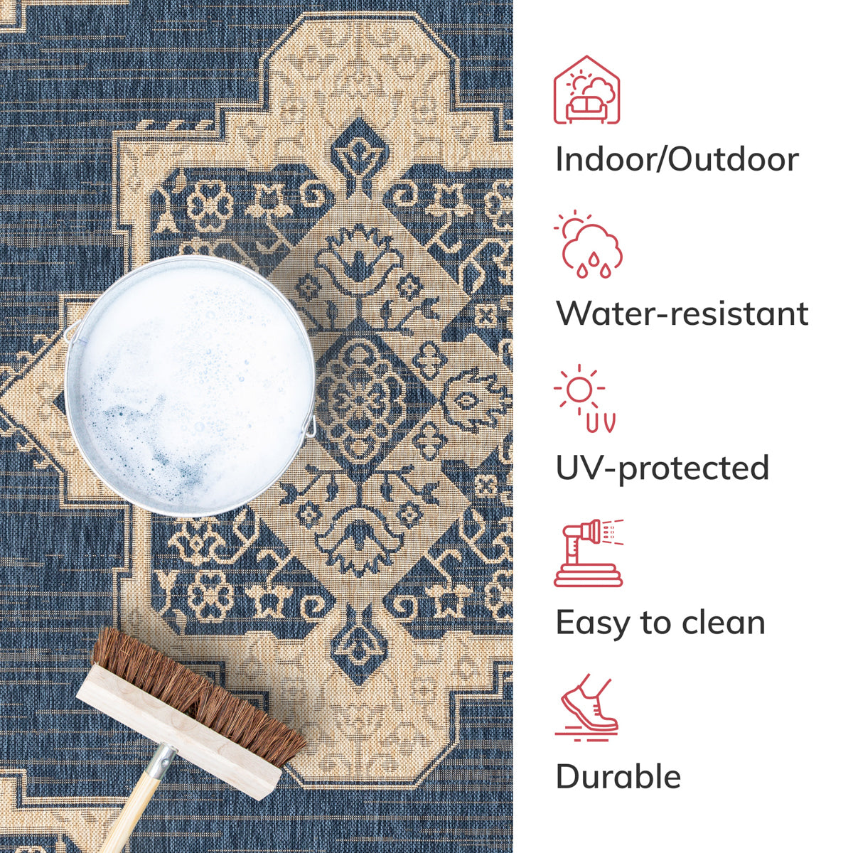 Bloome Medallion Indoor Outdoor Blue Flatweave Rug MED-24