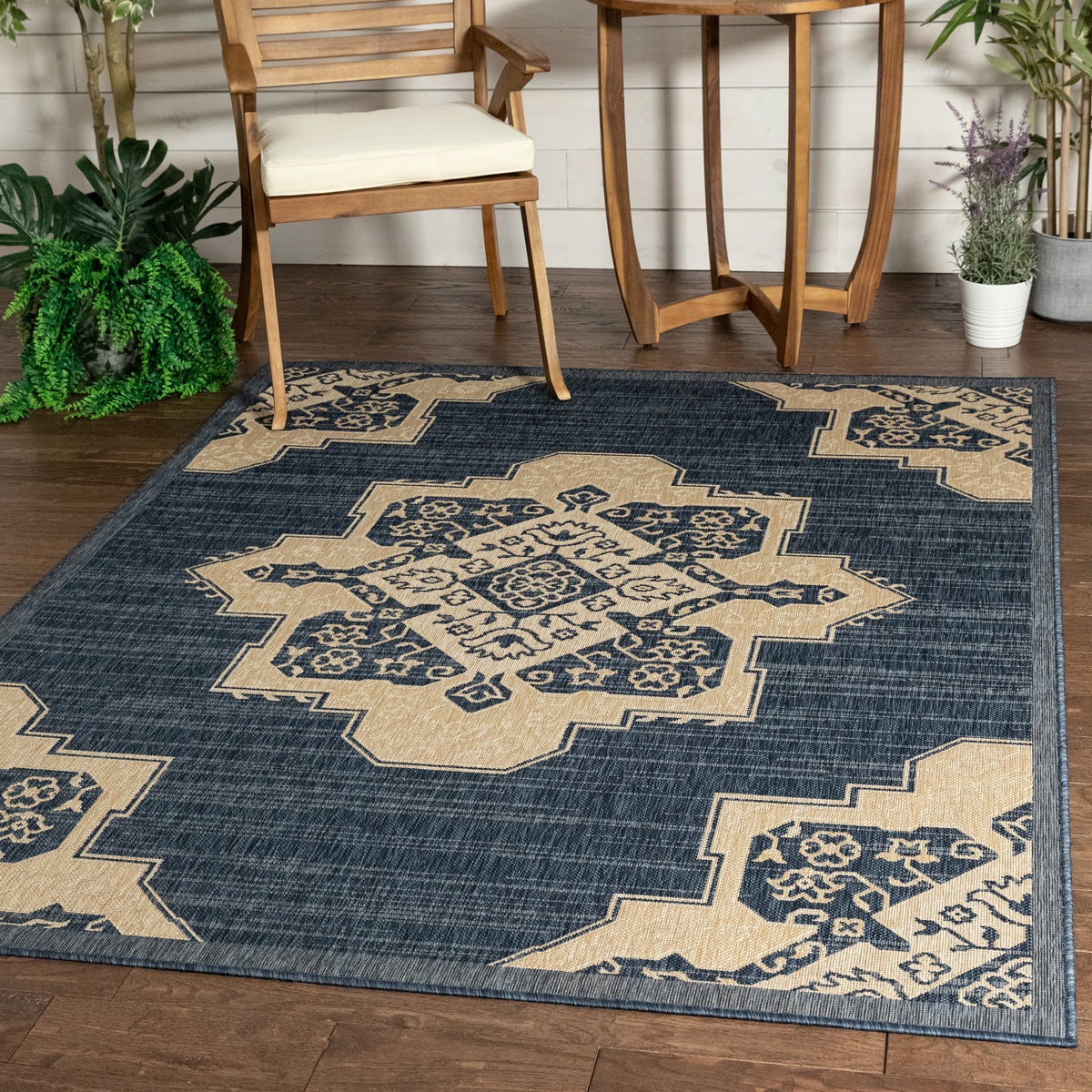 Bloome Medallion Indoor Outdoor Blue Flatweave Rug MED-24