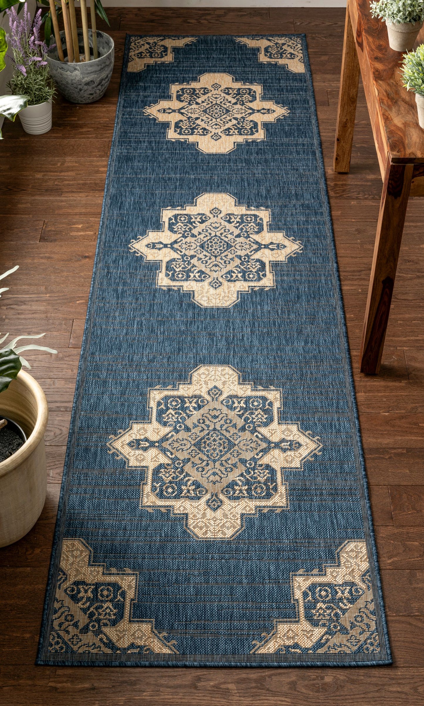 Bloome Medallion Indoor Outdoor Blue Flatweave Rug MED-24