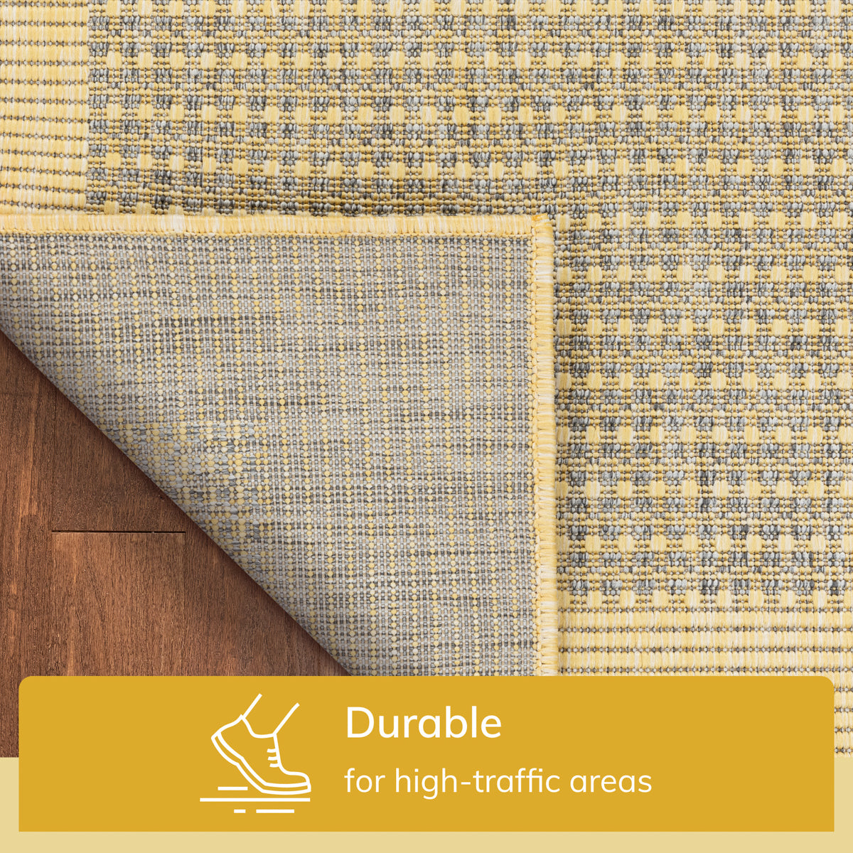 Odin Solid & Striped Border Indoor Outdoor Yellow Flatweave Rug MED-31
