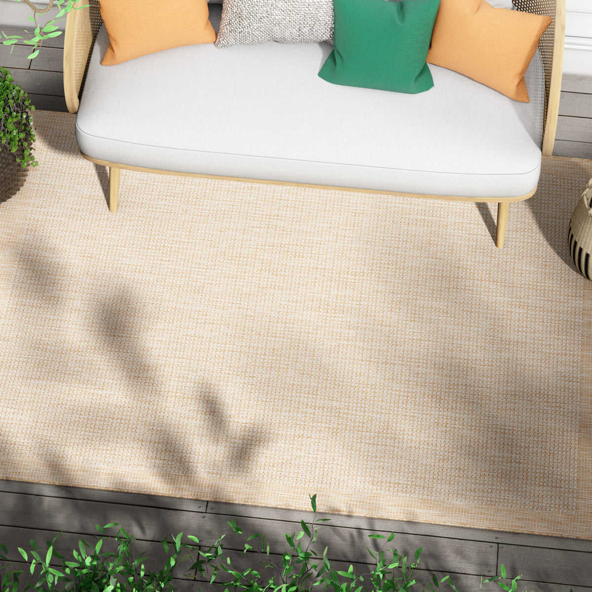 Odin Solid & Striped Border Indoor Outdoor Ivory Flatweave Rug MED-32