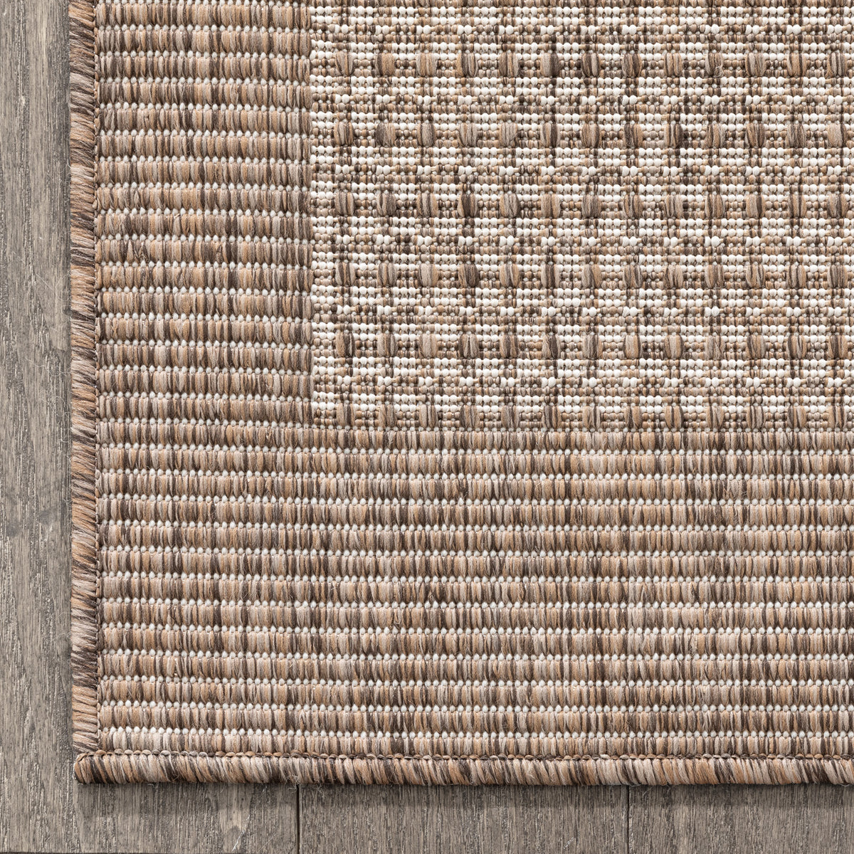 Odin Solid & Striped Border Indoor Outdoor Ivory Flatweave Rug MED-32