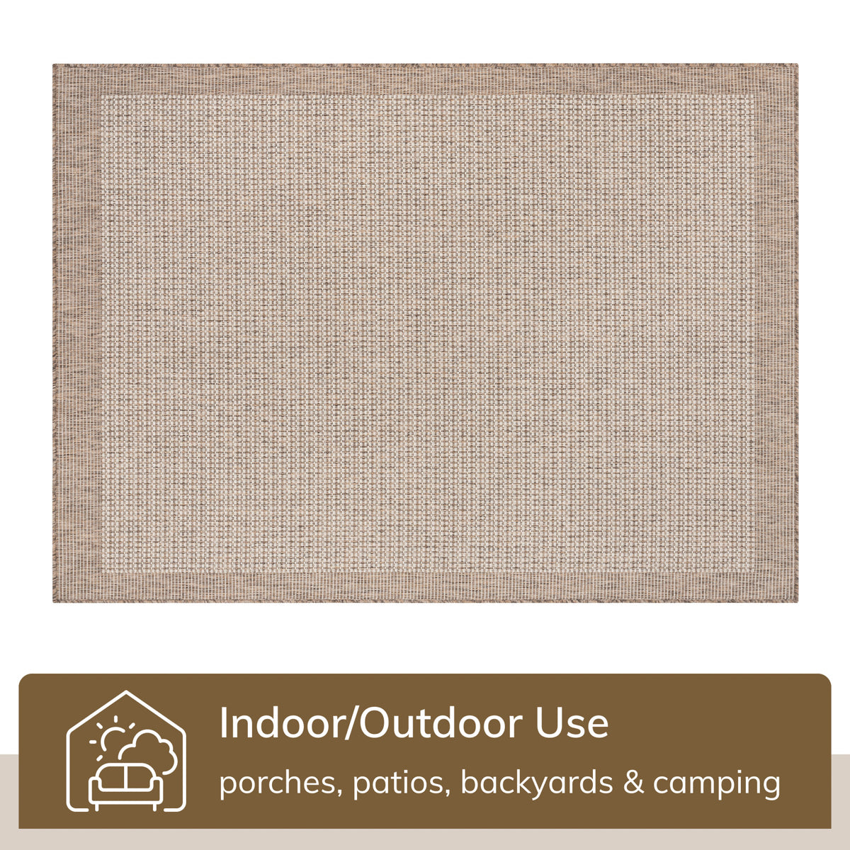 Odin Solid & Striped Border Indoor Outdoor Ivory Flatweave Rug MED-32