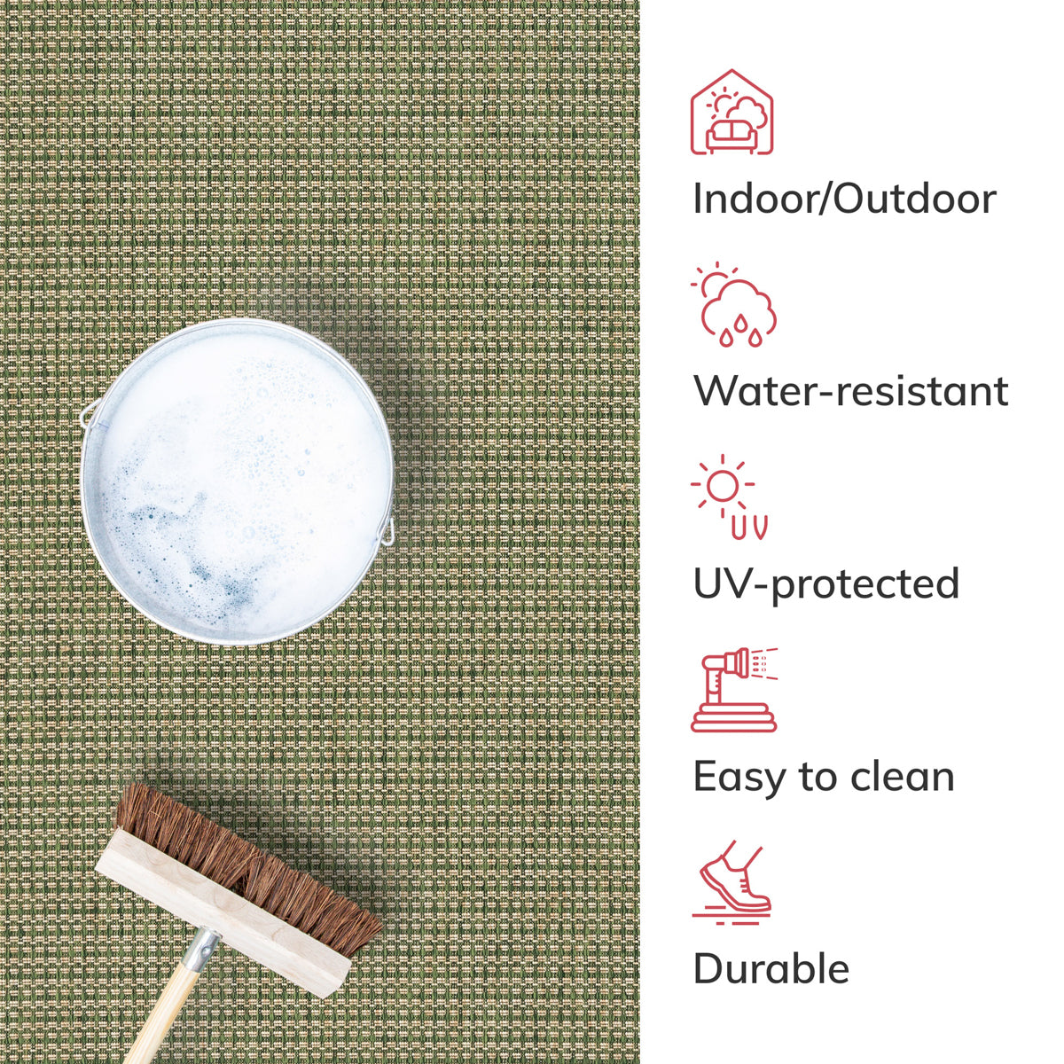 Odin Solid & Striped Border Indoor Outdoor Green Flatweave Rug MED-35