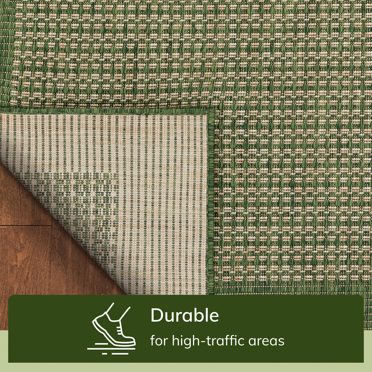 Odin Solid & Striped Border Indoor Outdoor Green Flatweave Rug MED-35
