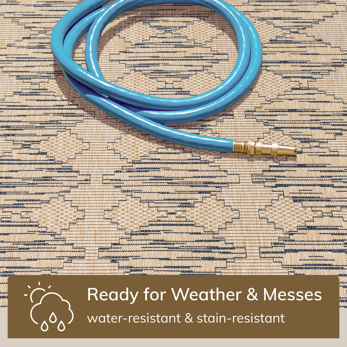 Vidar Trellis Diamond Pattern Indoor Outdoor Blue Beige Flatweave Rug MED-44