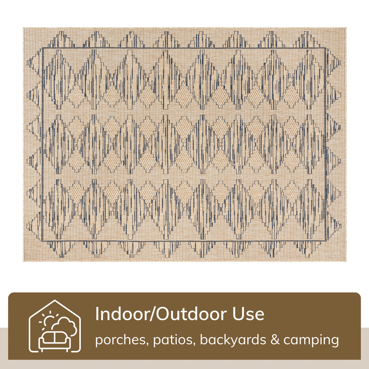 Vidar Trellis Diamond Pattern Indoor Outdoor Blue Beige Flatweave Rug MED-44