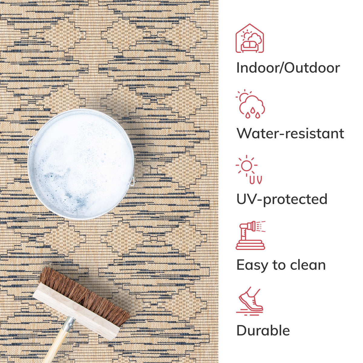 Vidar Trellis Diamond Pattern Indoor Outdoor Blue Beige Flatweave Rug MED-44