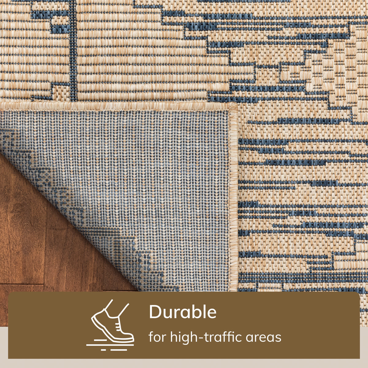 Vidar Trellis Diamond Pattern Indoor Outdoor Blue Beige Flatweave Rug MED-44