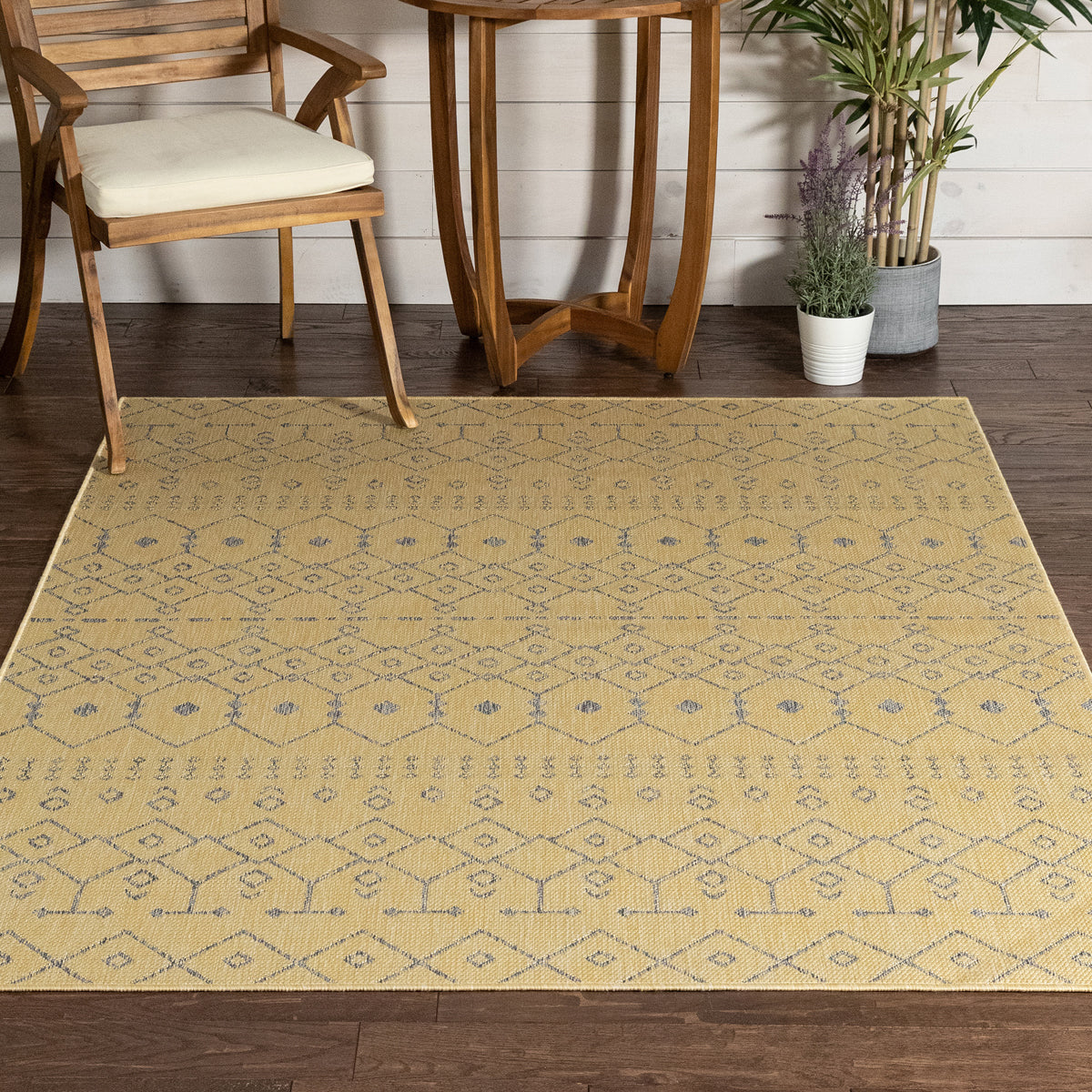 Nord Moroccan Tribal Indoor Outdoor Yellow Flatweave Rug MED-51