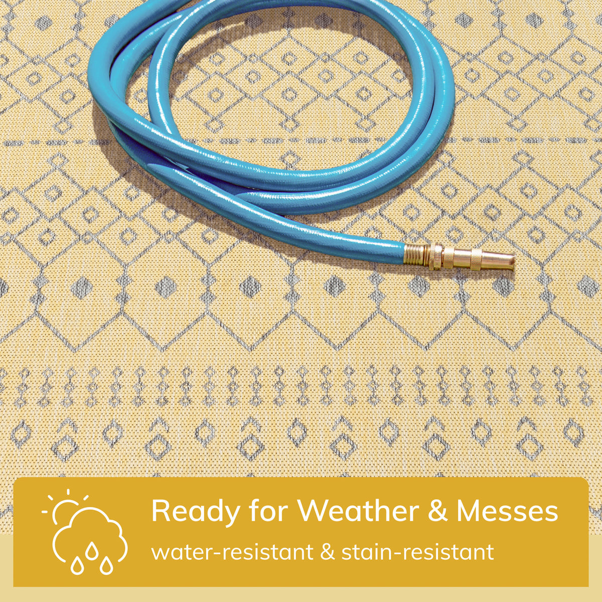 Nord Moroccan Tribal Indoor Outdoor Yellow Flatweave Rug MED-51