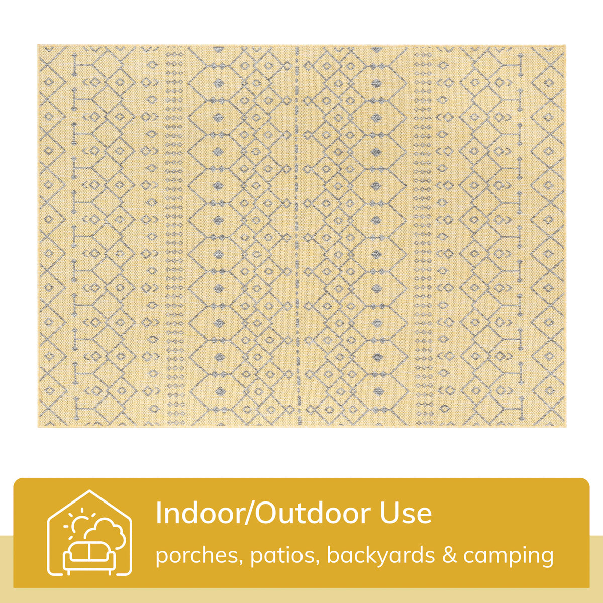 Nord Moroccan Tribal Indoor Outdoor Yellow Flatweave Rug MED-51