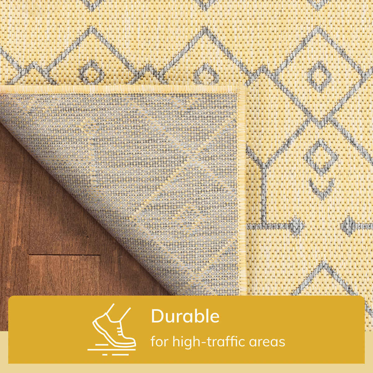 Nord Moroccan Tribal Indoor Outdoor Yellow Flatweave Rug MED-51