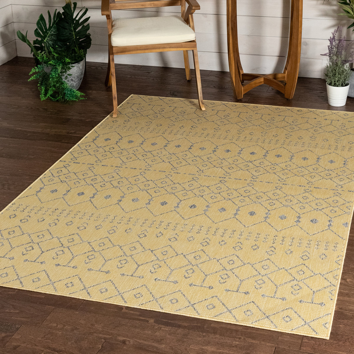 Nord Moroccan Tribal Indoor Outdoor Yellow Flatweave Rug MED-51