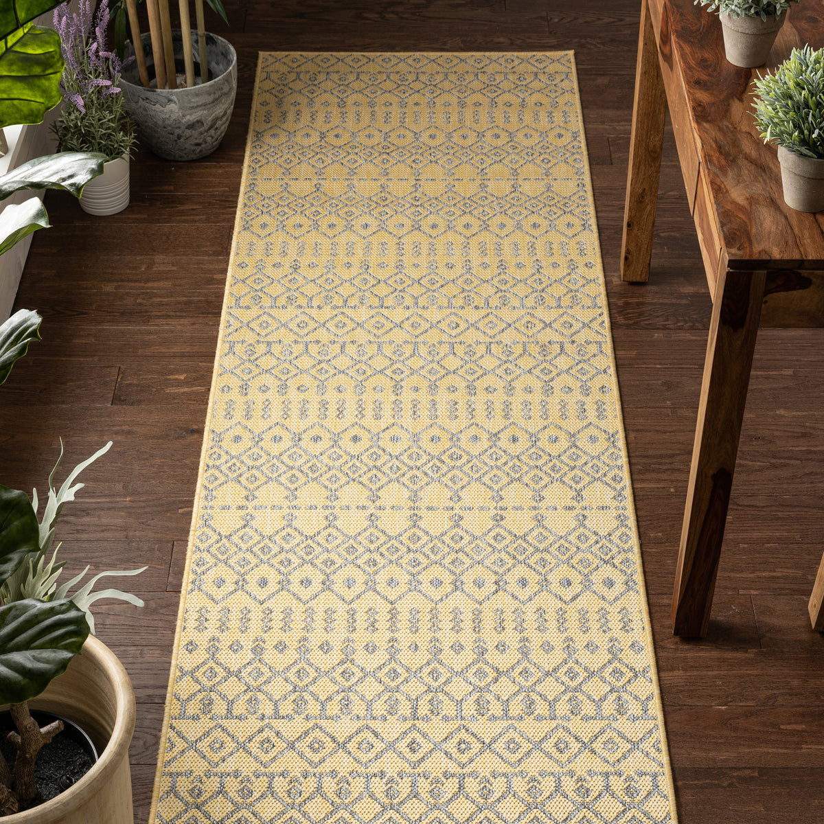 Nord Moroccan Tribal Indoor Outdoor Yellow Flatweave Rug MED-51